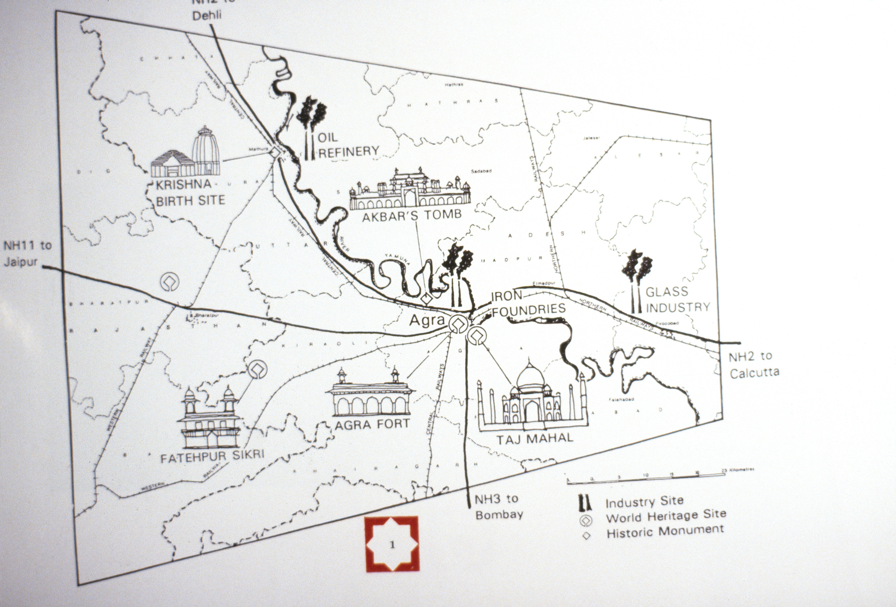 Map Showing Industry Sites, World Heritage Sites, and Historic Monuments around Agra MIT Libraries