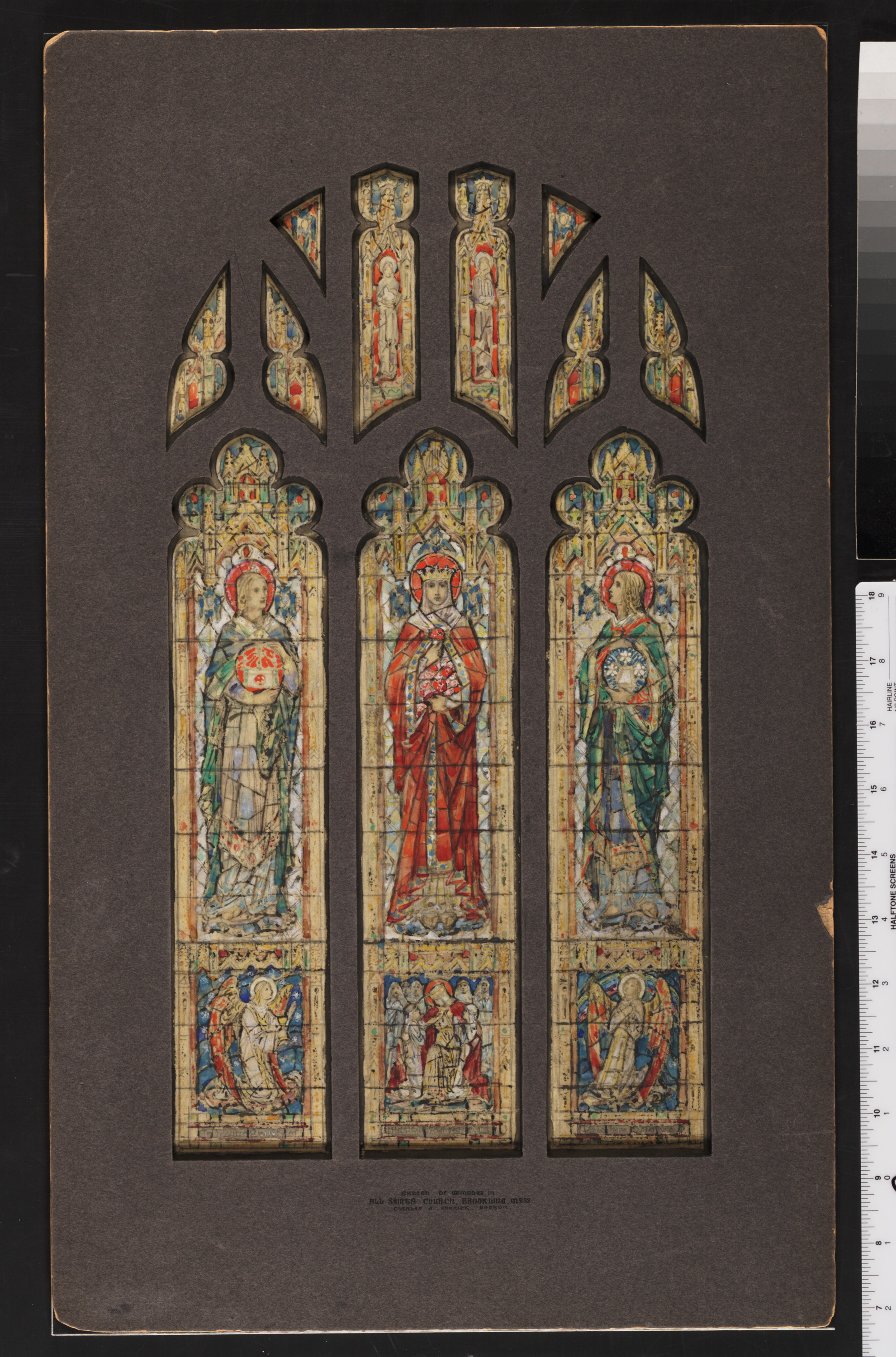 Design drawing for stained glass window showing Ascension bold with hand  of God light and architecture  Library of Congress